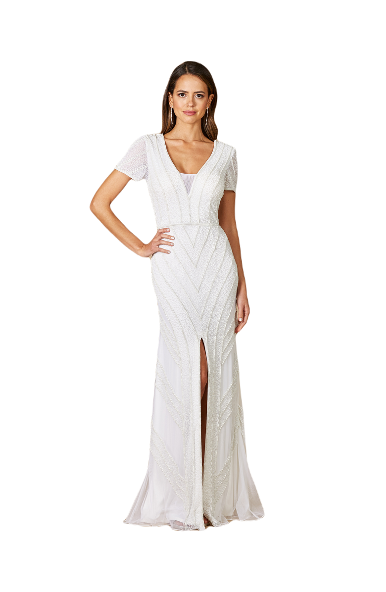 LARA New York Gabriella Beaded Plunge Wedding Dress, Main, color, Ivory