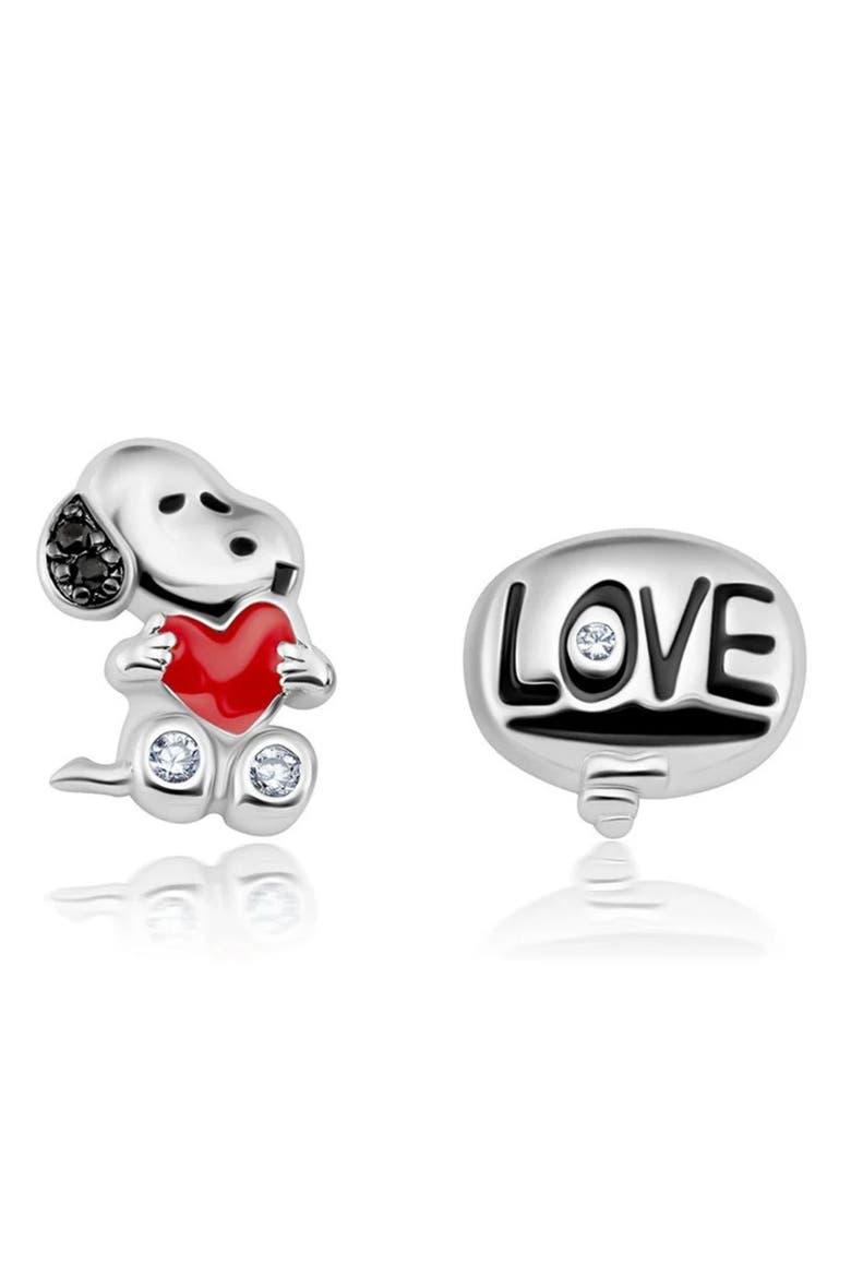 x Peanuts® Snoopy's Love Mismatched Stud Earrings, Main, color, PURE PLATINUM / CLEAR STONE