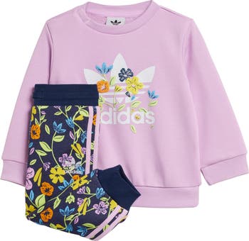 adidas Kids' Lifestyle Floral Crewneck Sweatshirt Joggers Set