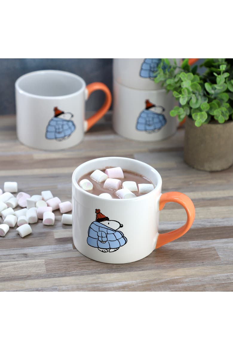 4 Piece 19 Ounce Stackable Stoneware Mug Set in Peach, Alternate, color, Pink