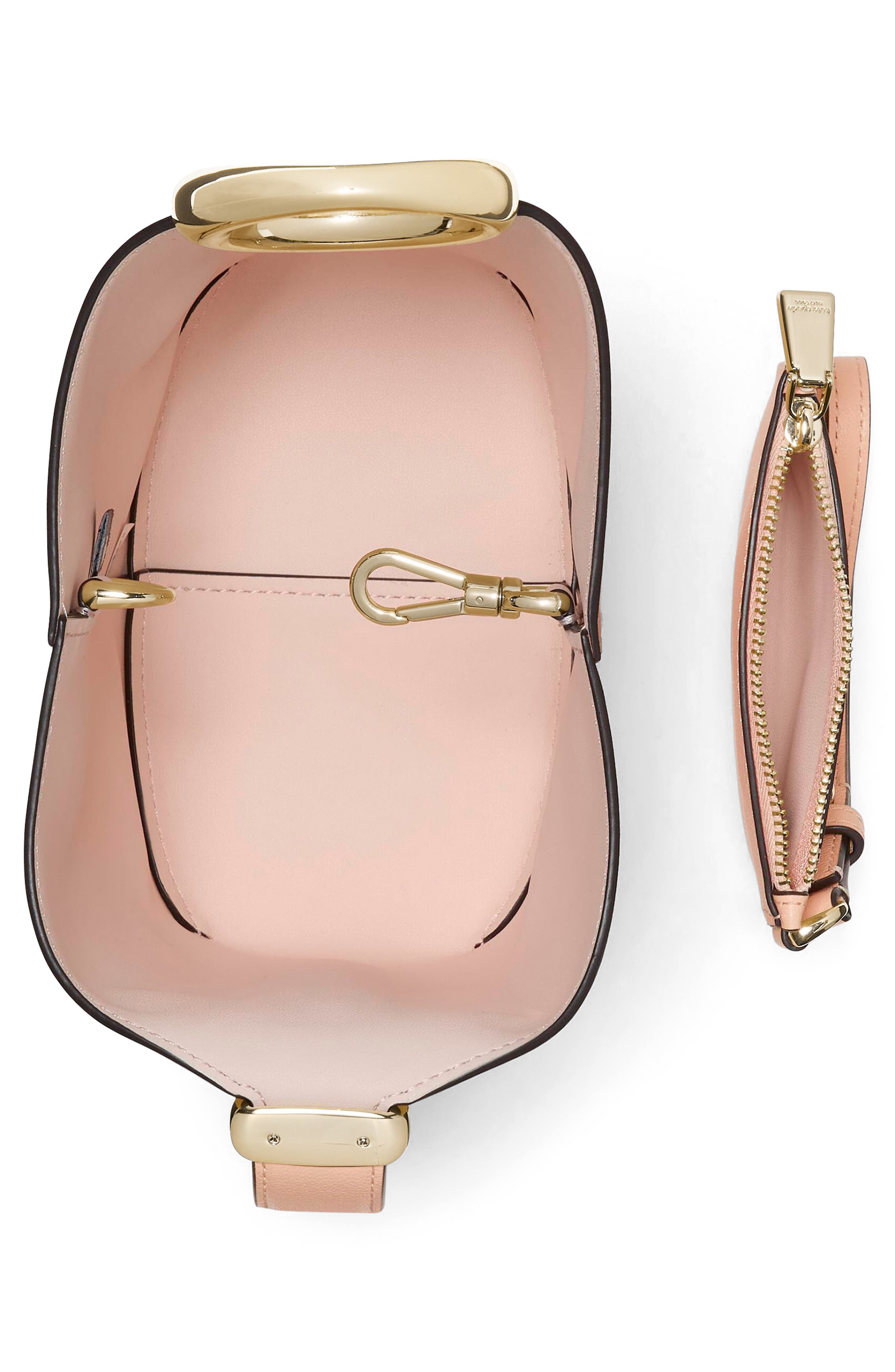 mini halo fine grain leather bucket bag, Alternate, color, LIGHT CANTALOUPE