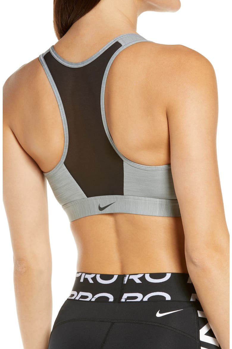 Dri-FIT Swoosh Zip-Front Sports Bra, Alternate, color, PARTICLE GREY/ HEATHER/ BLACK