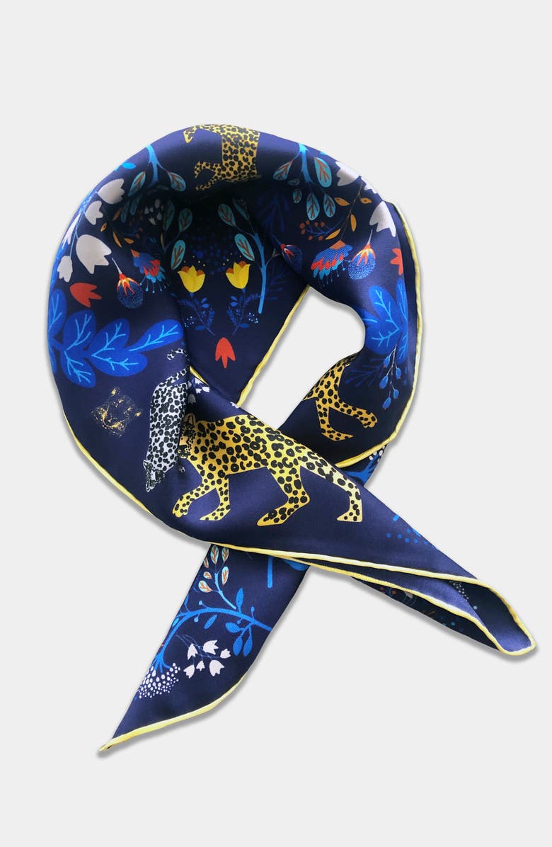 Jessie Zhao New York Silk Bandana of Amazon Rainforest Journey in Blue, Alternate, color, Blue