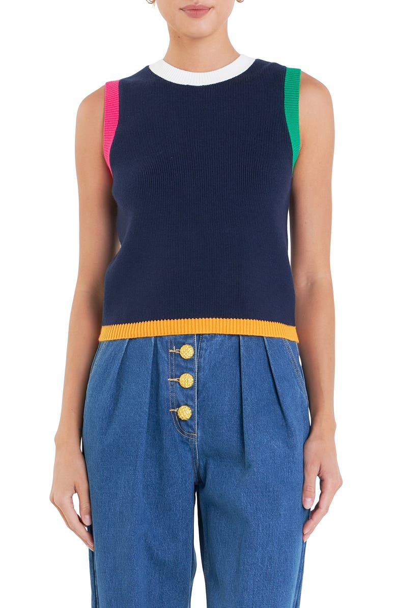 English Factory Colorblock Trim Sweater Vest, Main, color, Navy Multi