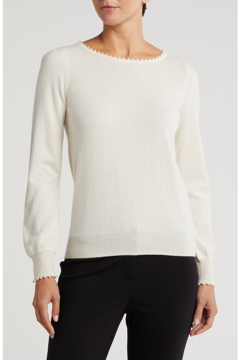 Imitation Pearl Cashmere Crewneck Sweater, Main, color, IVORY