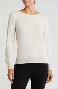 Sofia Cashmere Imitation Pearl Cashmere Crewneck Sweater