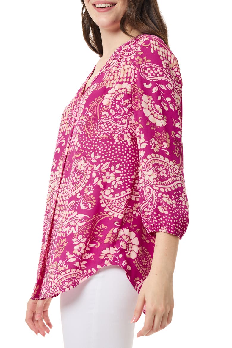 Paisley Print Pleat Front Tunic Top, Alternate, color, BRIGHT ORCHID MULTI