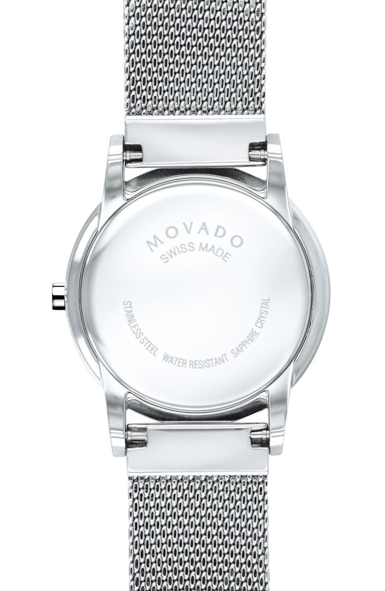 Movado Museum Mesh Strap Watch, 28mm, Alternate, color, Silver/ Black/ Silver