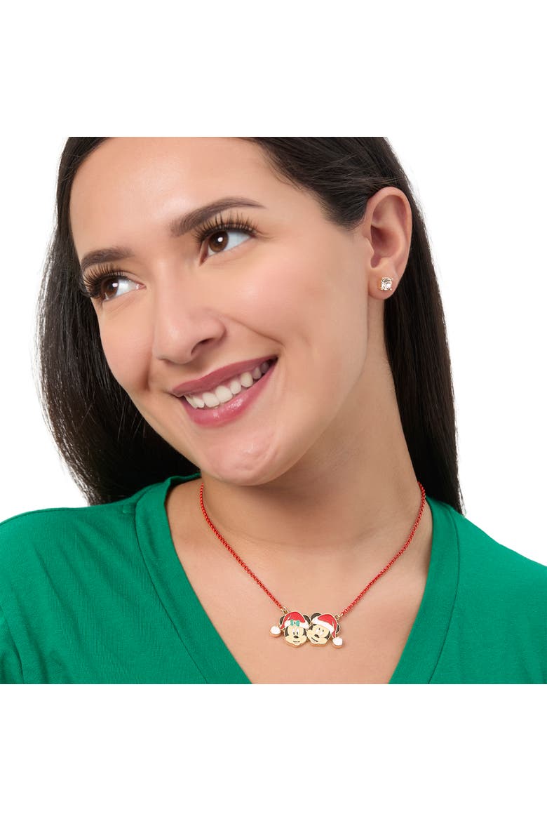 Mickey and Minnie Mouse Santa Necklace and Stud Earrings Set, Alternate, color, Multi