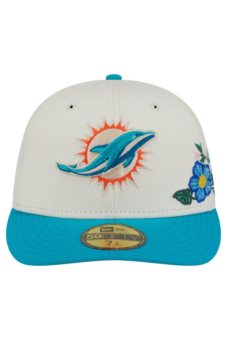 Men's New Era Cream/Aqua Miami Dolphins Tonal Floral 59FIFTY Fitted Hat, Alternate, color, Cream