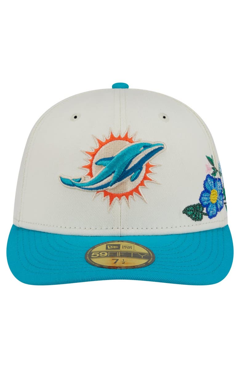 New Era Men's New Era Cream/Aqua Miami Dolphins Tonal Floral 59FIFTY Fitted Hat, Alternate, color, Cream