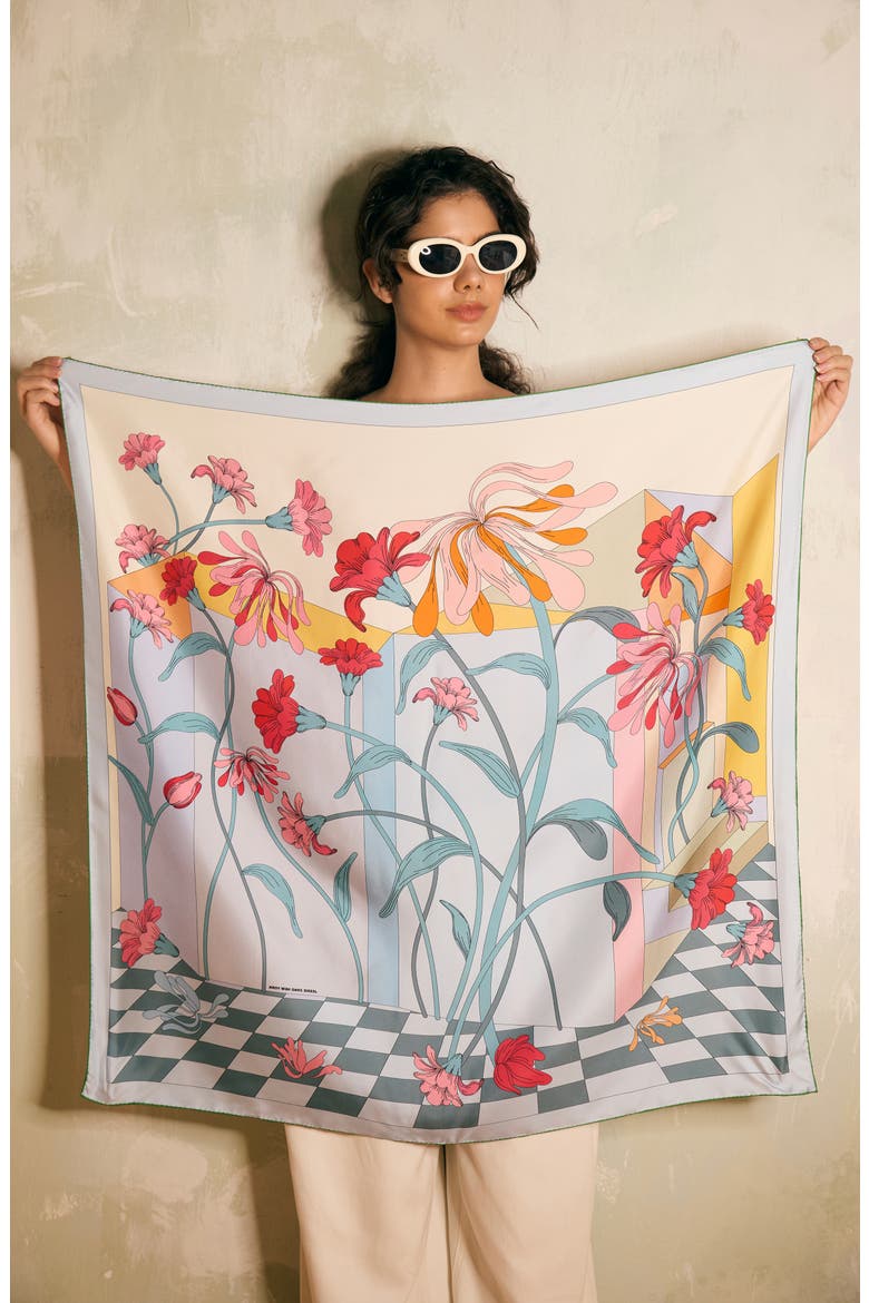 Double Sided Silk Scarf of Flowers Daydreams, Alternate, color, Red