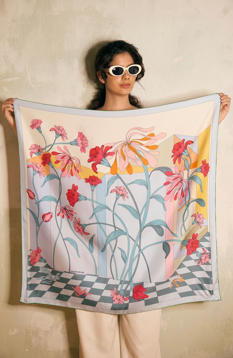 Jessie Zhao New York Double Sided Silk Scarf of Flowers Daydreams, Alternate, color, Red