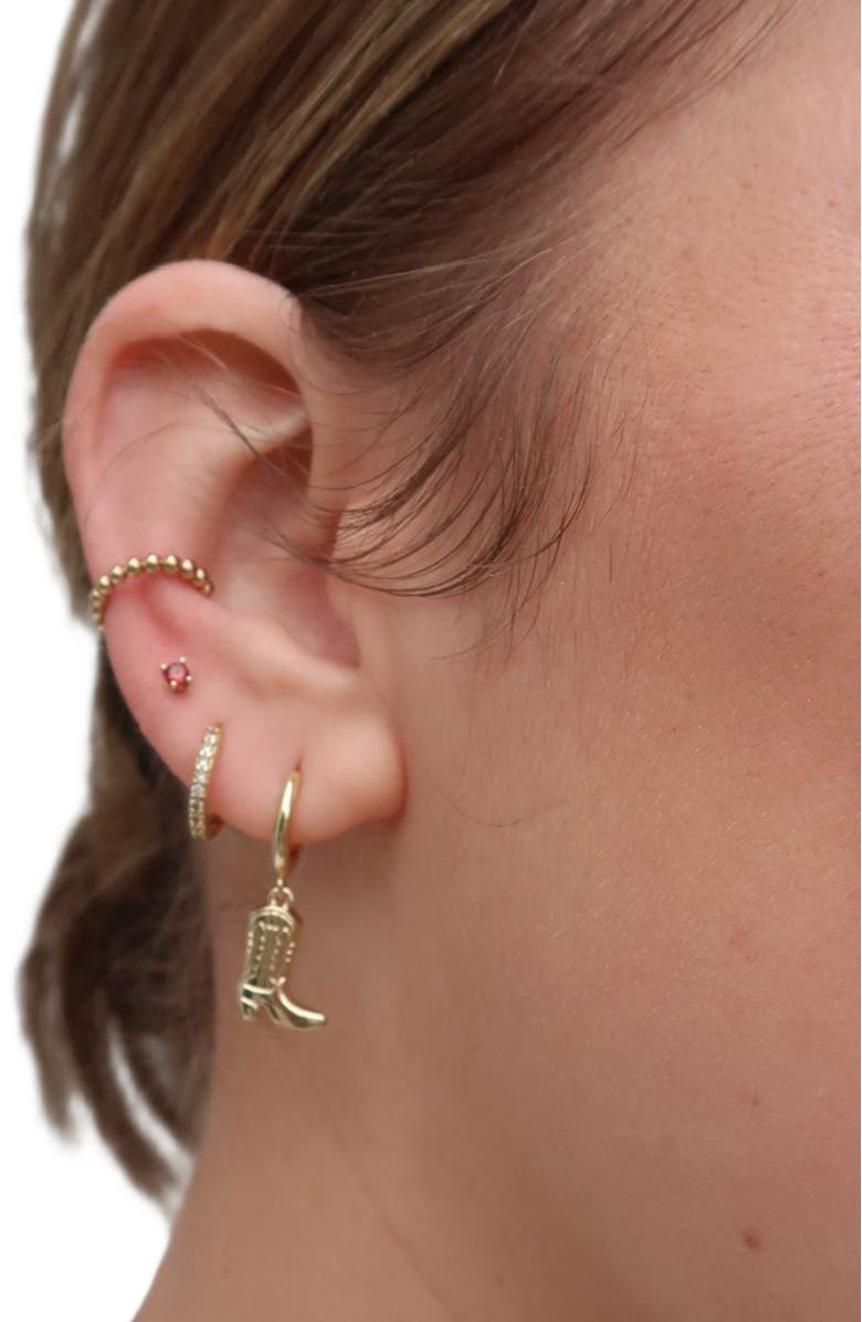 Nickel & Suede Cowgirl Boot Huggies Earrings, Alternate, color, Gold