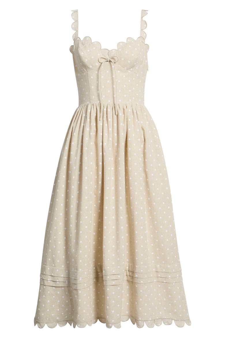 Elise Polka Dot Scallop Midi Dress, Alternate, color, NATURAL IVORY