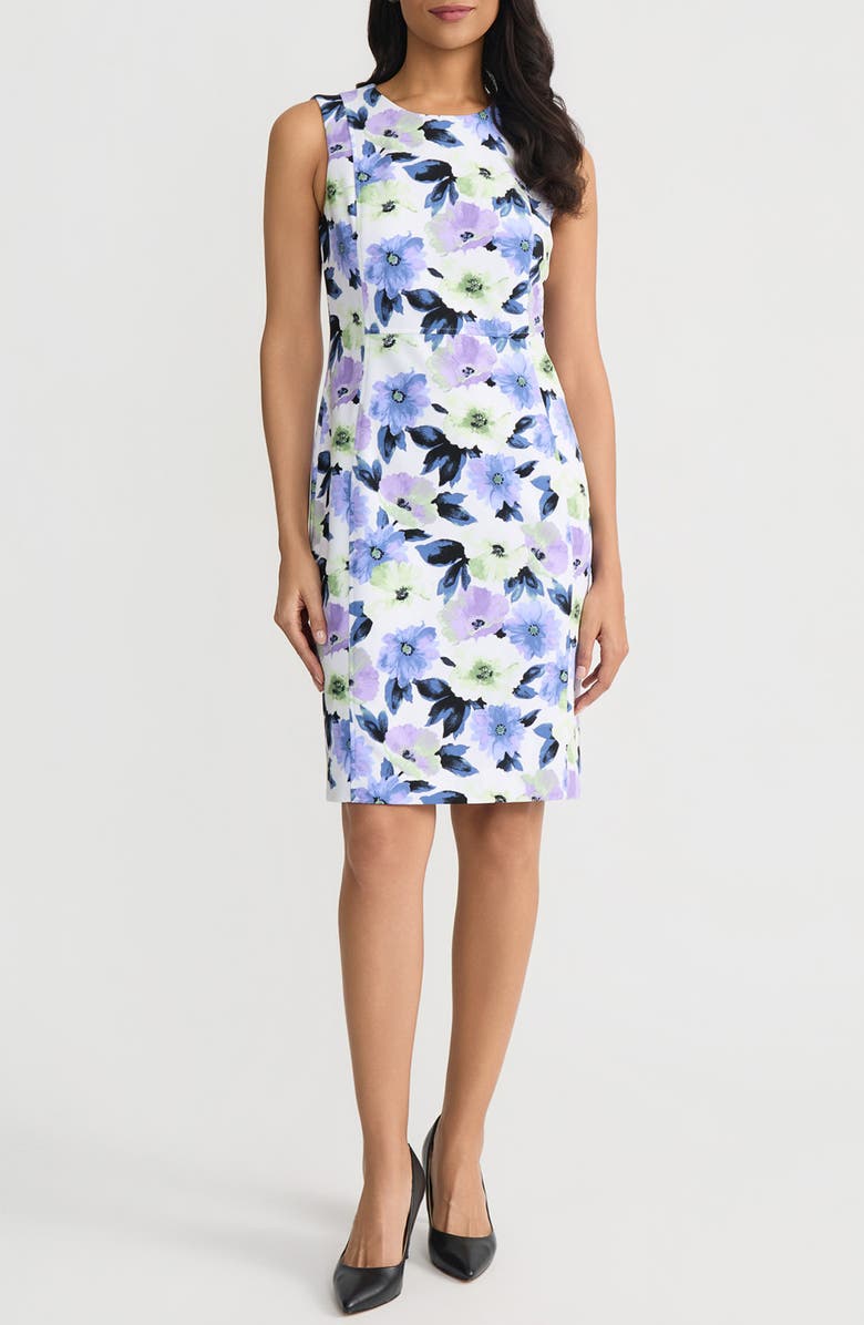 KASPER Floral Sheath Dress, Main, color, Lily White Multi