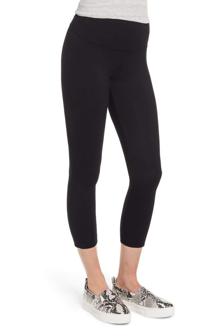 'Lyssentials Flattering Crop Leggings, Alternate, color, BLACK