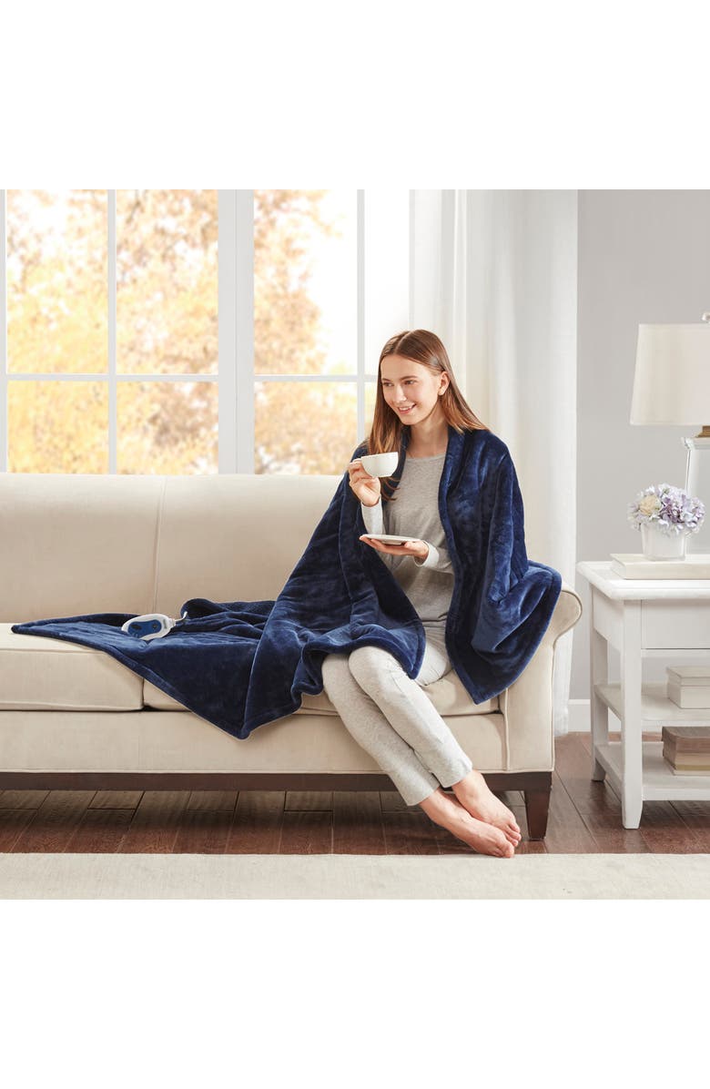 BEAUTYREST Heated Oversized Throw Blanket, Alternate, color, Indigo