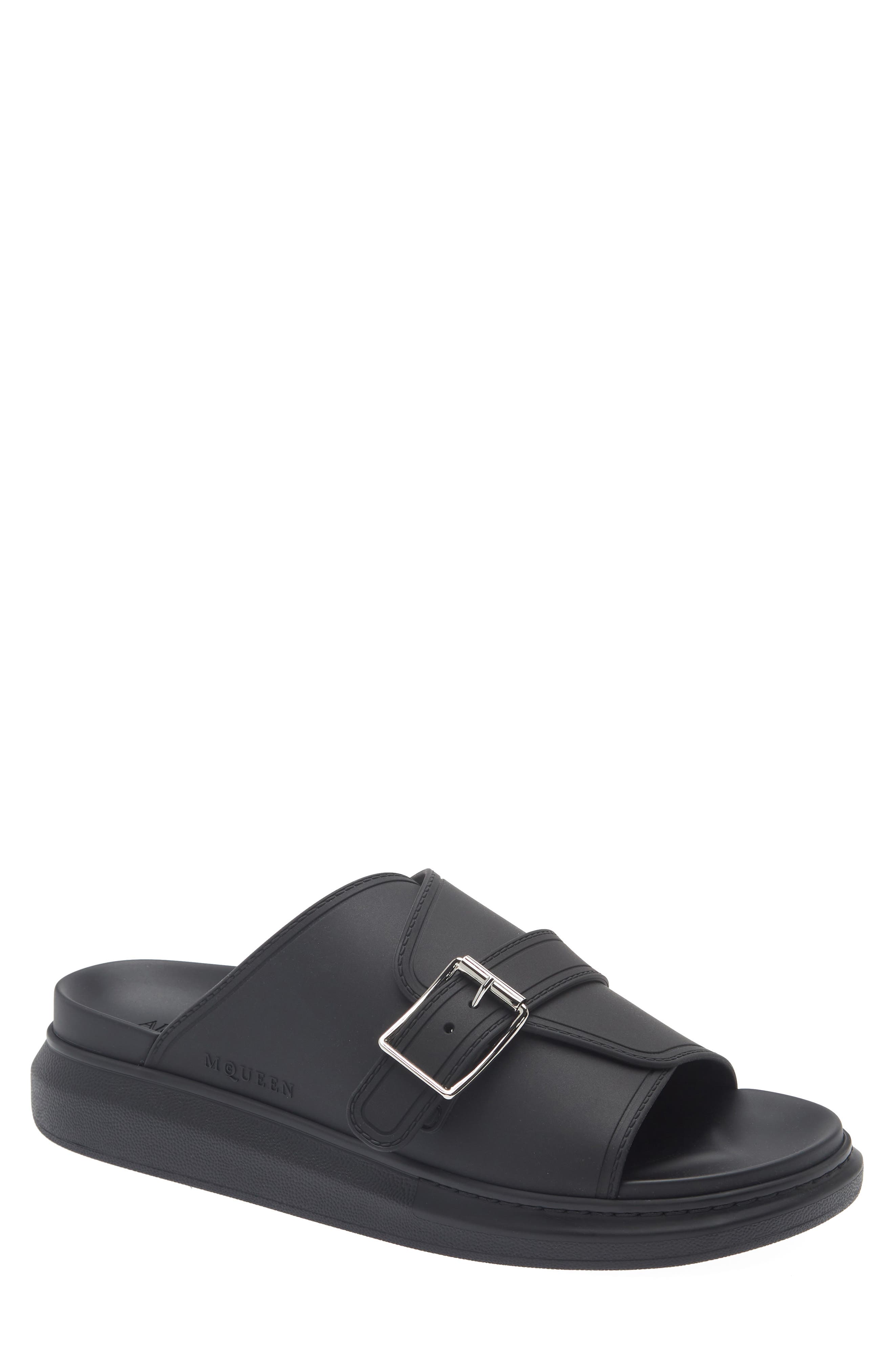 McQueen Buckle Rubber Slide Sandal, Main, color, Black