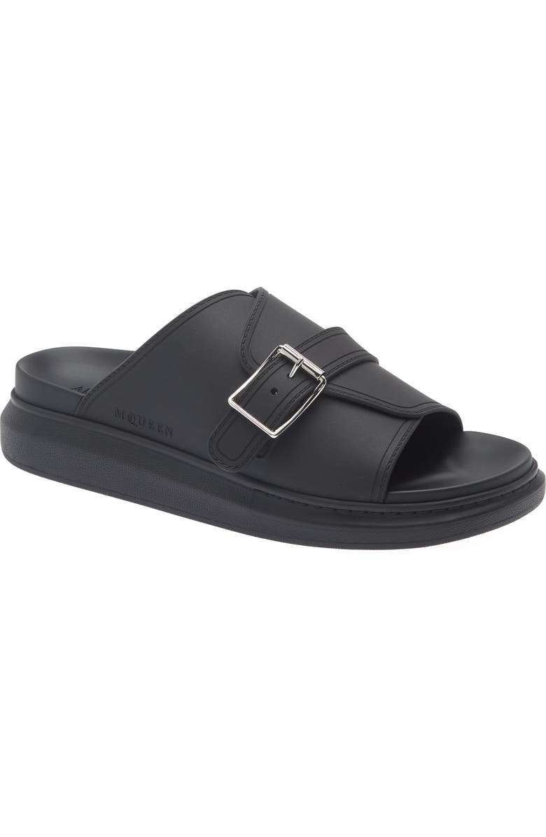 McQueen Buckle Rubber Slide Sandal, Main, color, Black