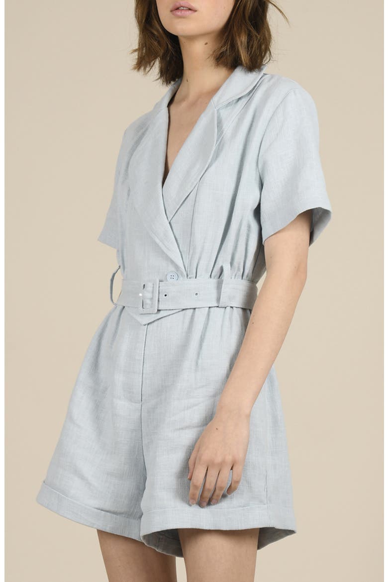 Belted Linen & Cotton Romper, Alternate, color, LIGHT BLUE