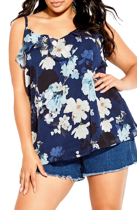 Shy Orchid Floral Ruffle Camisole (Plus)