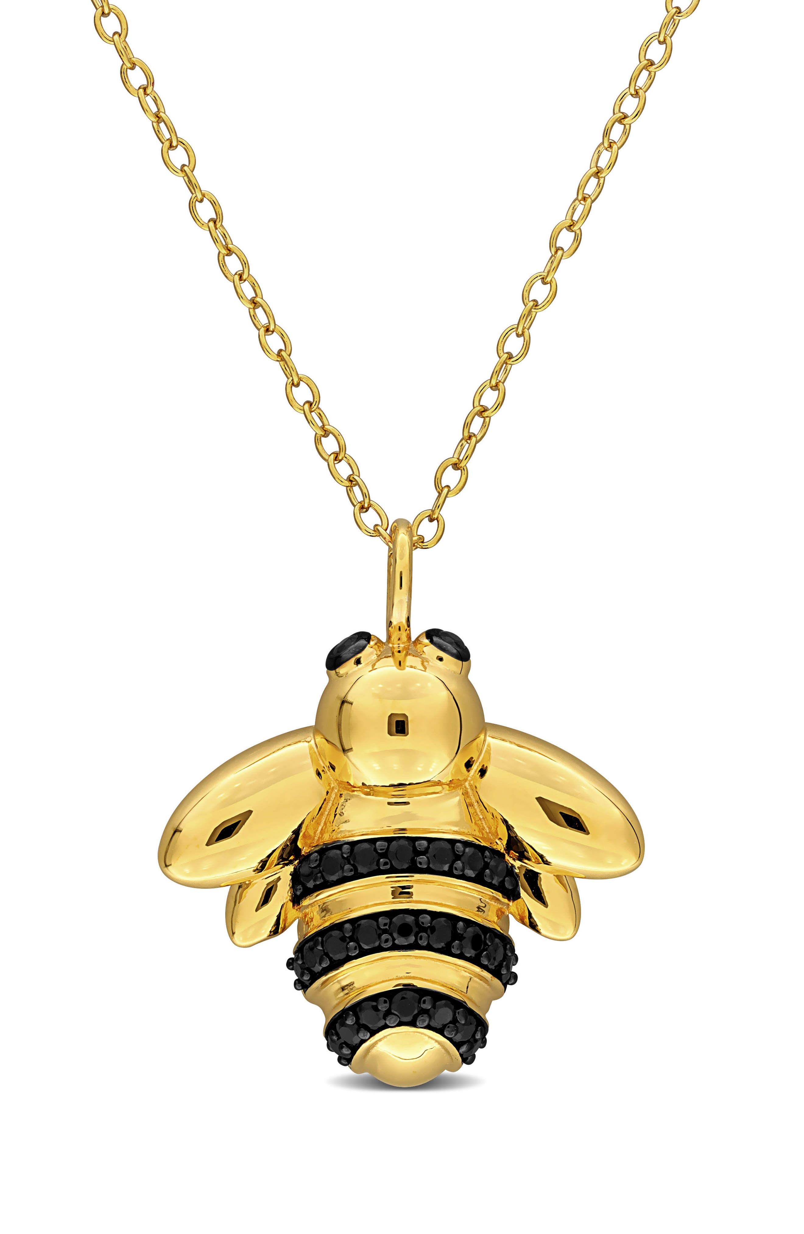 DELMAR Black Spinel Bumblebee Pendant Necklace