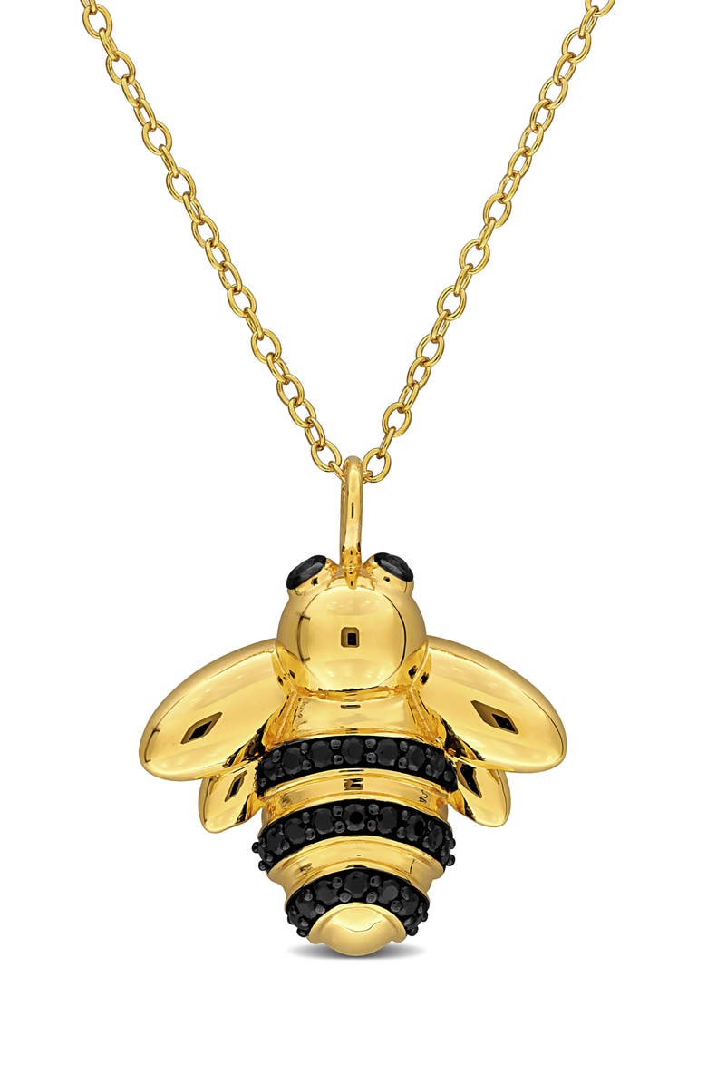 DELMAR Black Spinel Bumblebee Pendant Necklace, Main, color, Gold