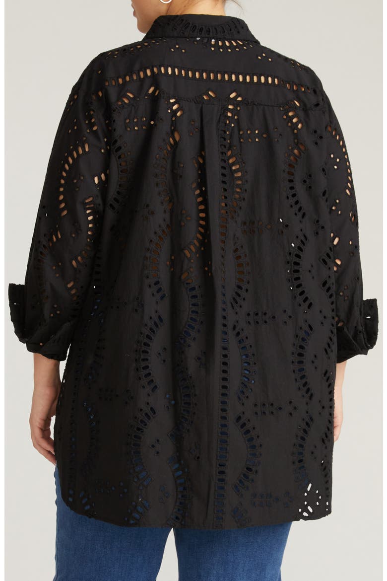 Embroidered Cotton Poplin Blouse, Alternate, color, BLACK