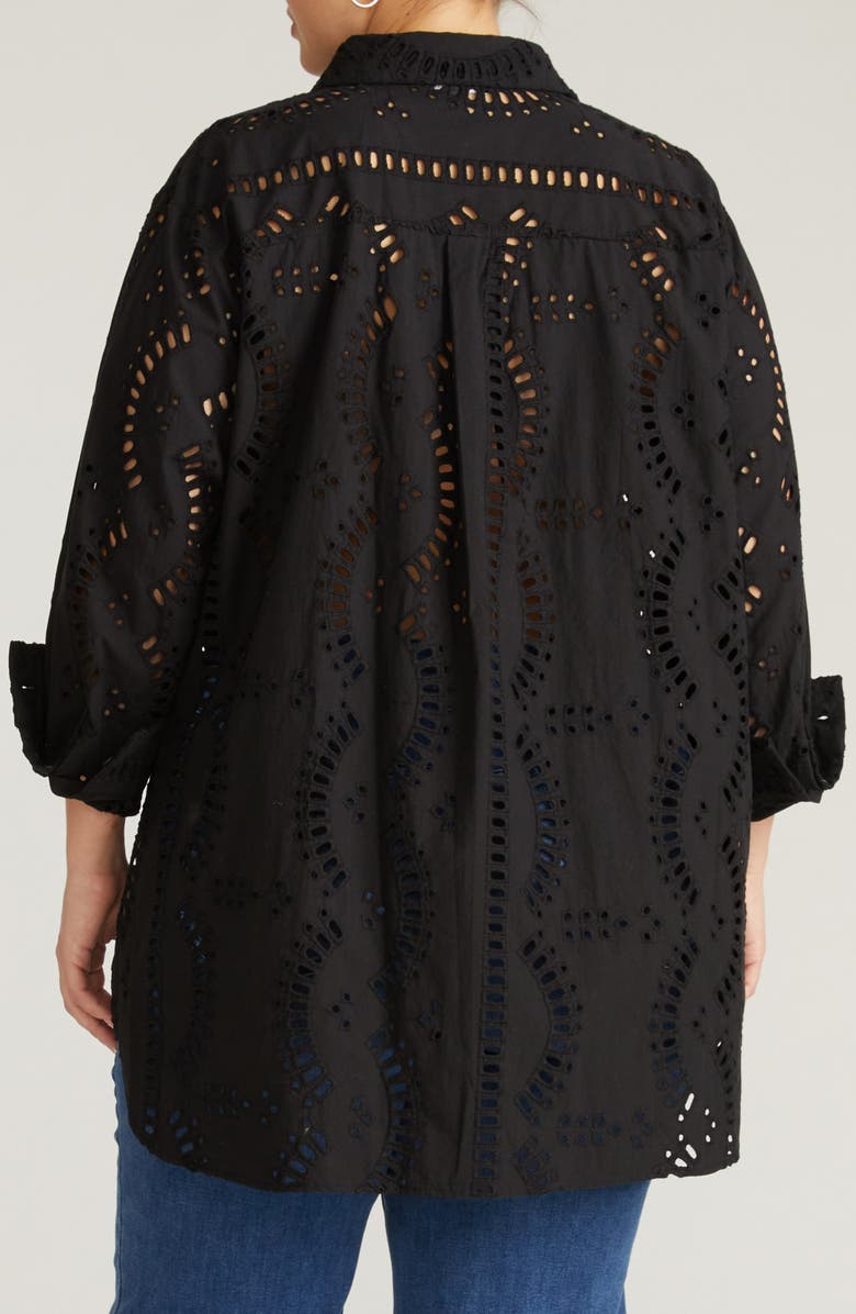 Universal Standard Embroidered Cotton Poplin Blouse, Alternate, color, Black