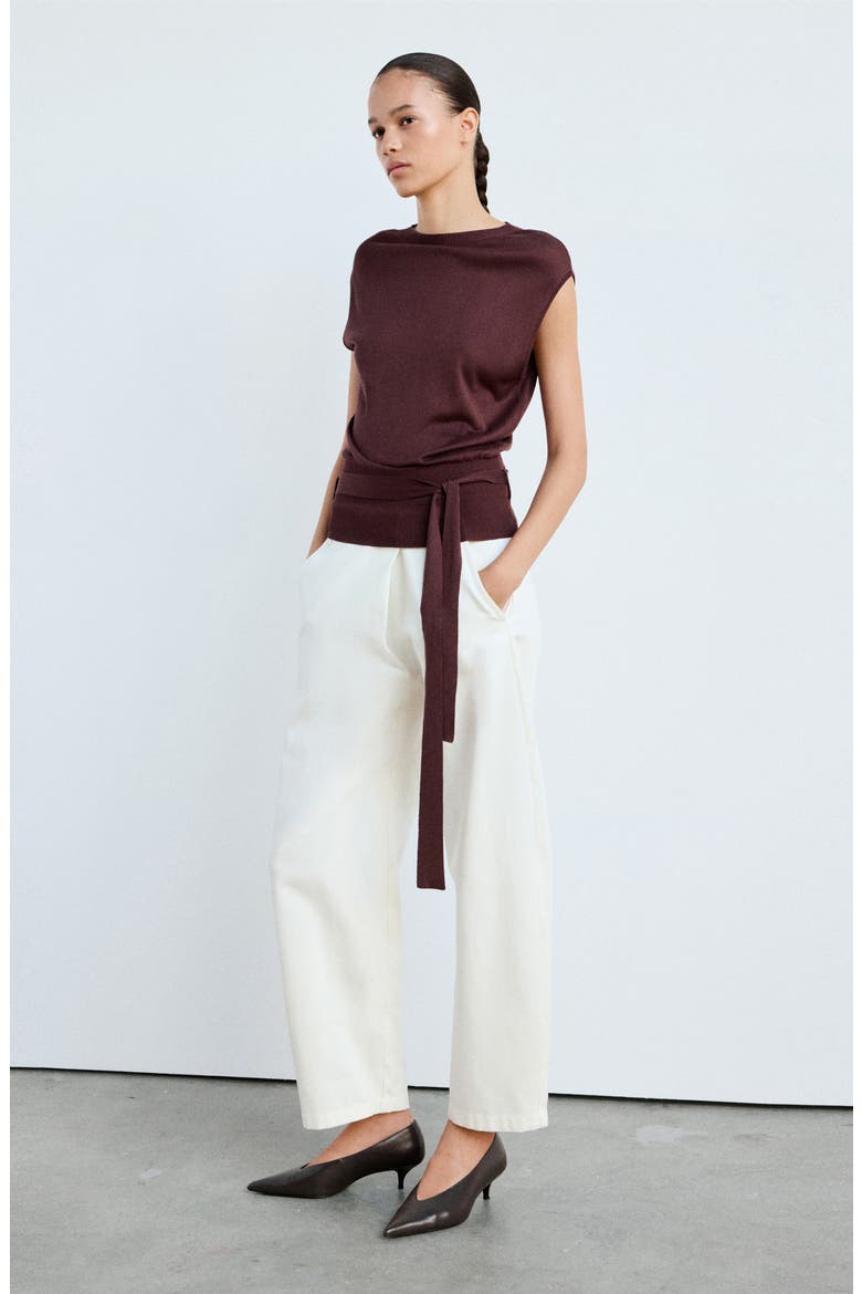 Belted Sweater Vest, Alternate, color, BURGUNDY