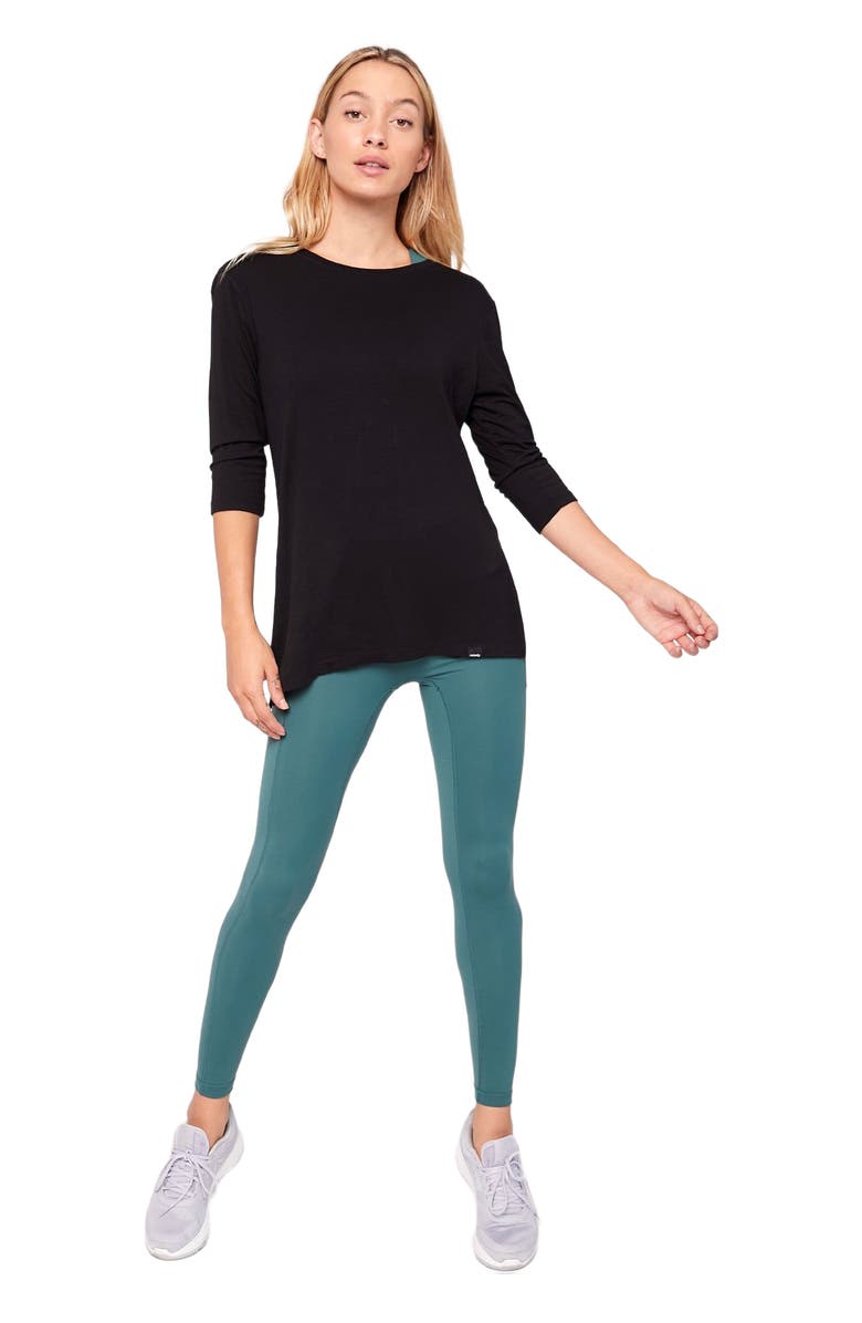 Rebody Active Anen Side Tie 3/4 Sleeve Top, Main, color, Metropolis Black