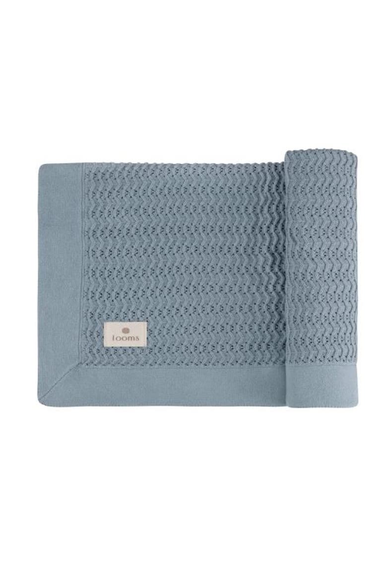 Looms Wave Collection - Knit Pointelle Blanket, Main, color, Blue