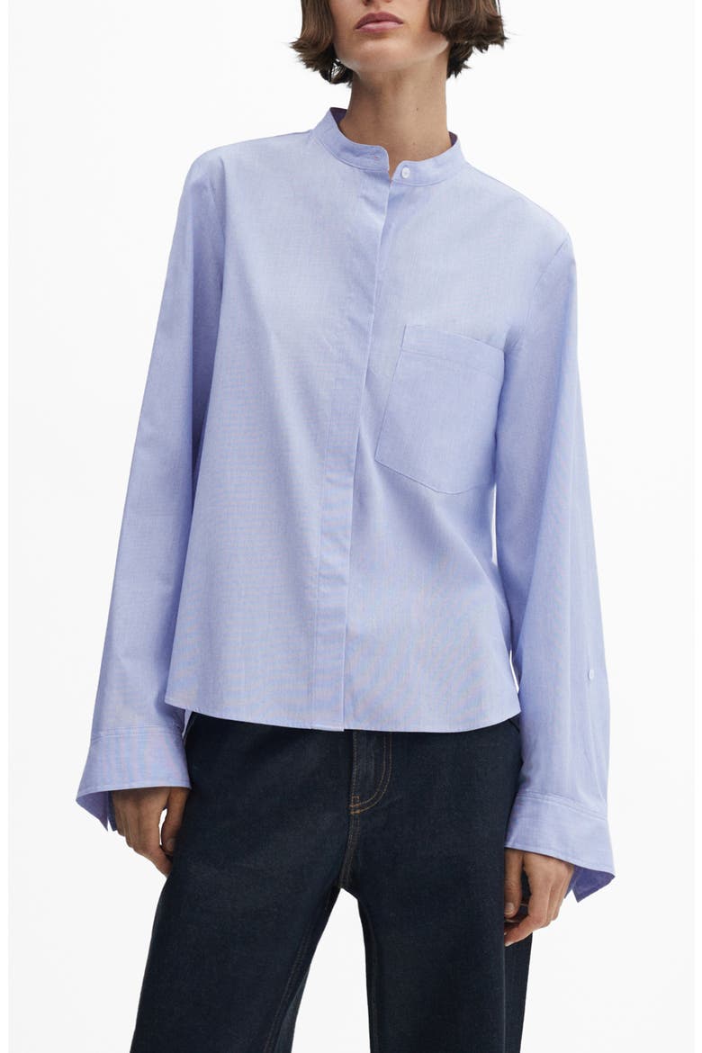 Band Collar Cotton Shirt, Main, color, BLUE