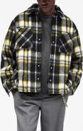 Represent Oversize Plaid Faux Fur Magnetic Snap Shirt Jacket