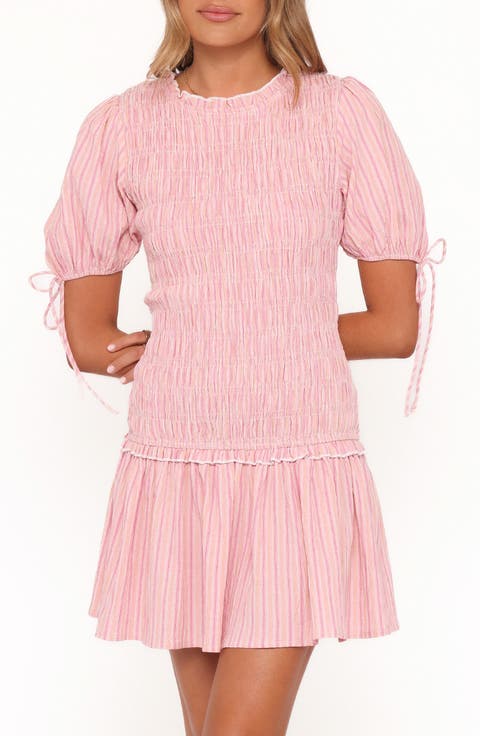 Kaelyn Smocked Bodice Drop Waist Cotton Minidress