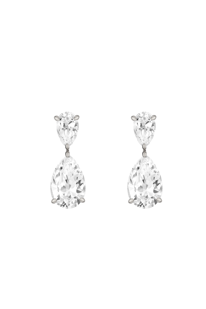 Lab Grown Sapphire Pear Drop Earrings, Main, color, White Vermeil