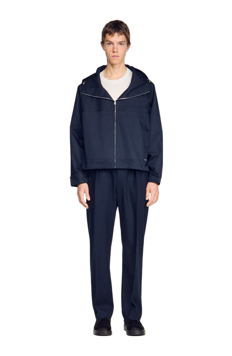 SANDRO Hooded zip-up cotton jacket, Main, color, Midnight Blue
