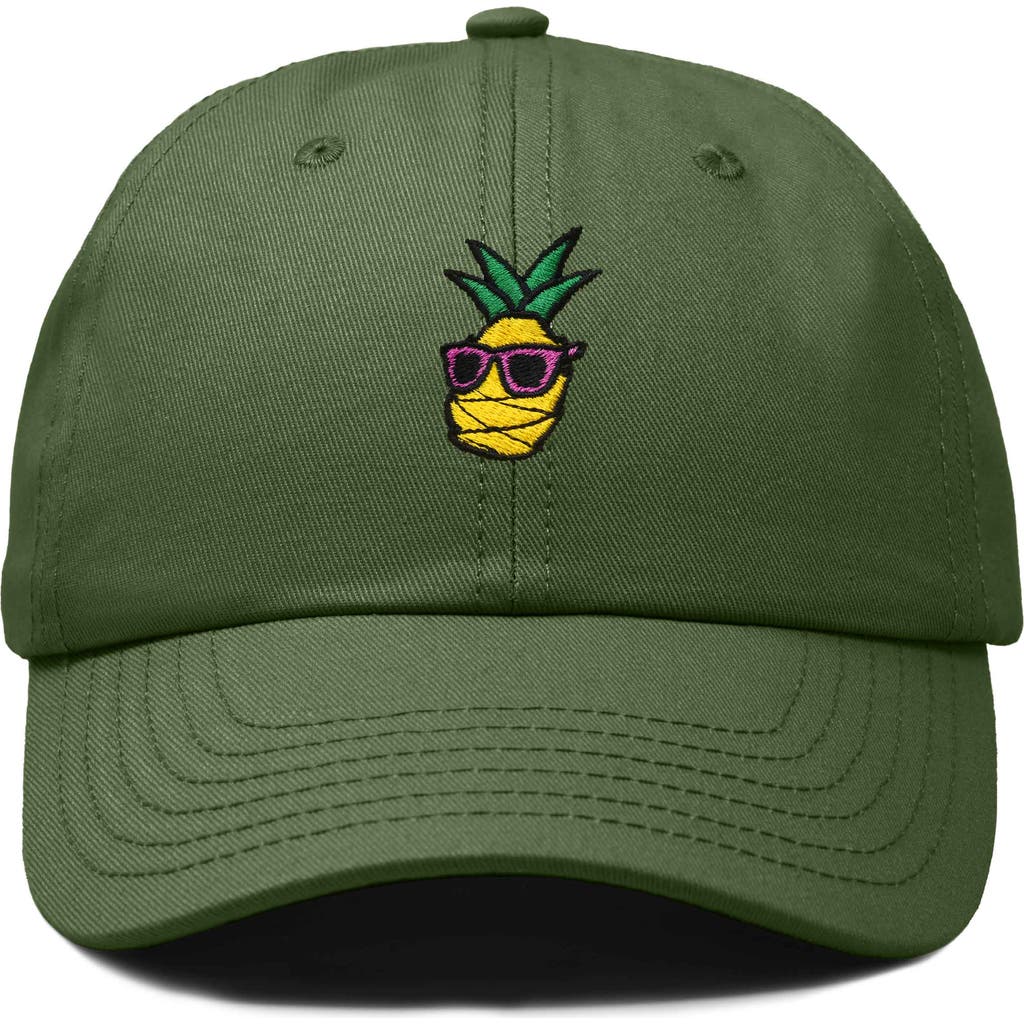 Dalix Pineapple Embroidered Dad Hat In Olive