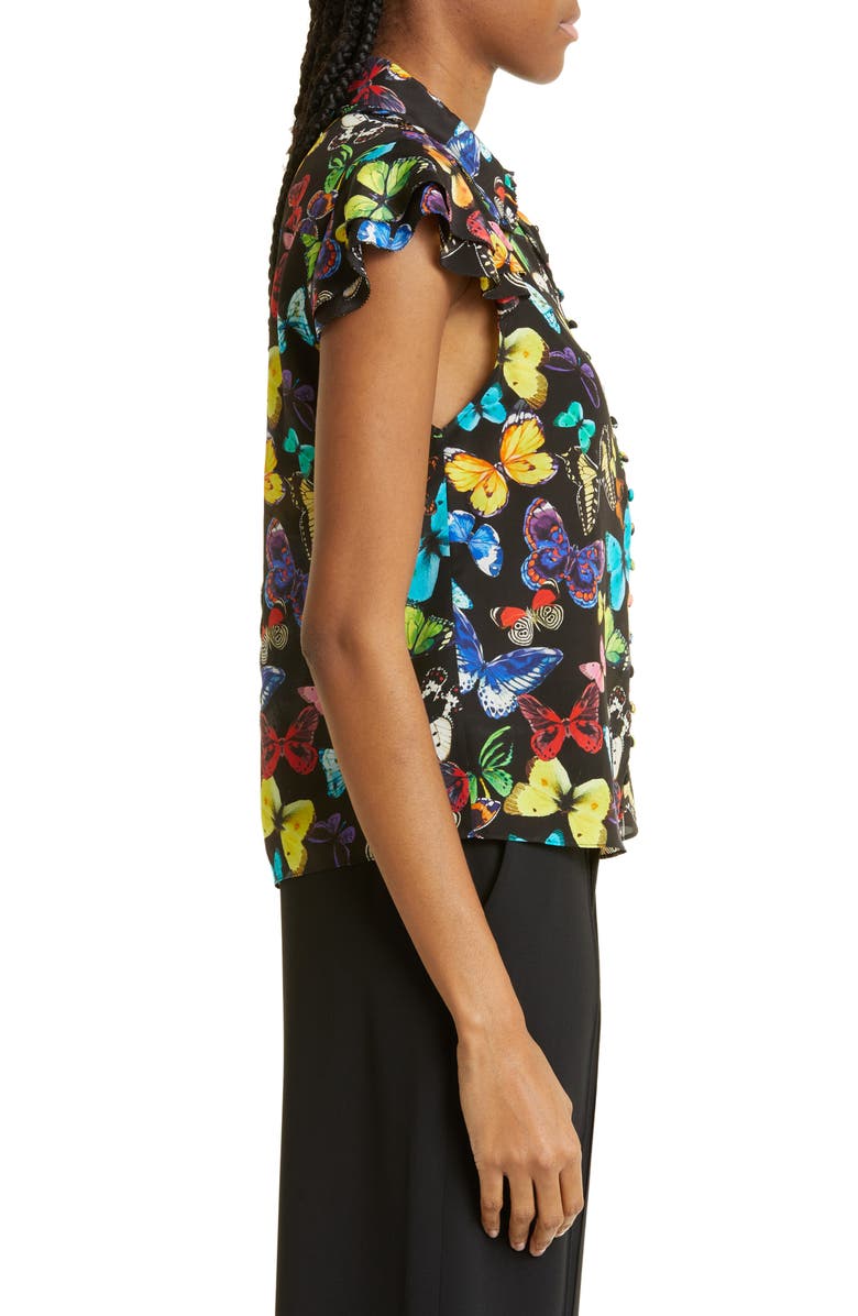 Alice + Olivia Martel Butterfly Print Silk Blouse, Alternate, color,