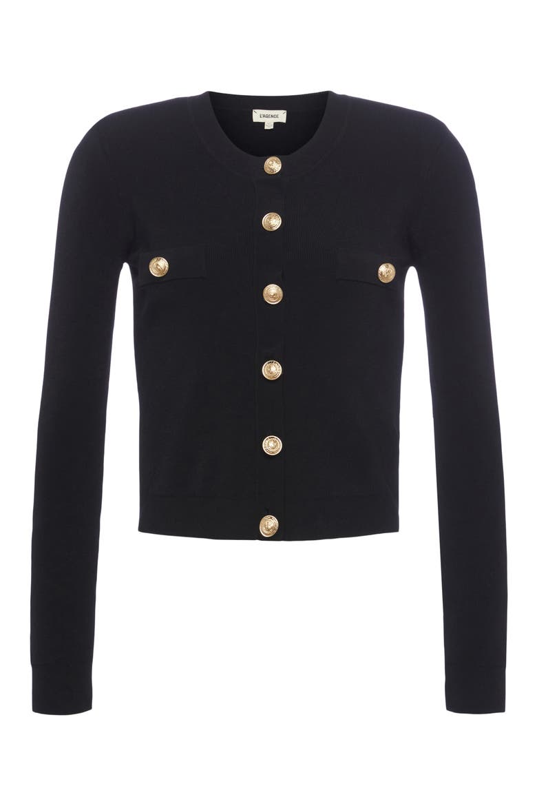 Toulouse Crewneck Cardigan, Alternate, color, BLACK