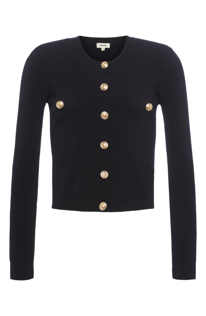 L'AGENCE Toulouse Crewneck Cardigan, Alternate, color, Black