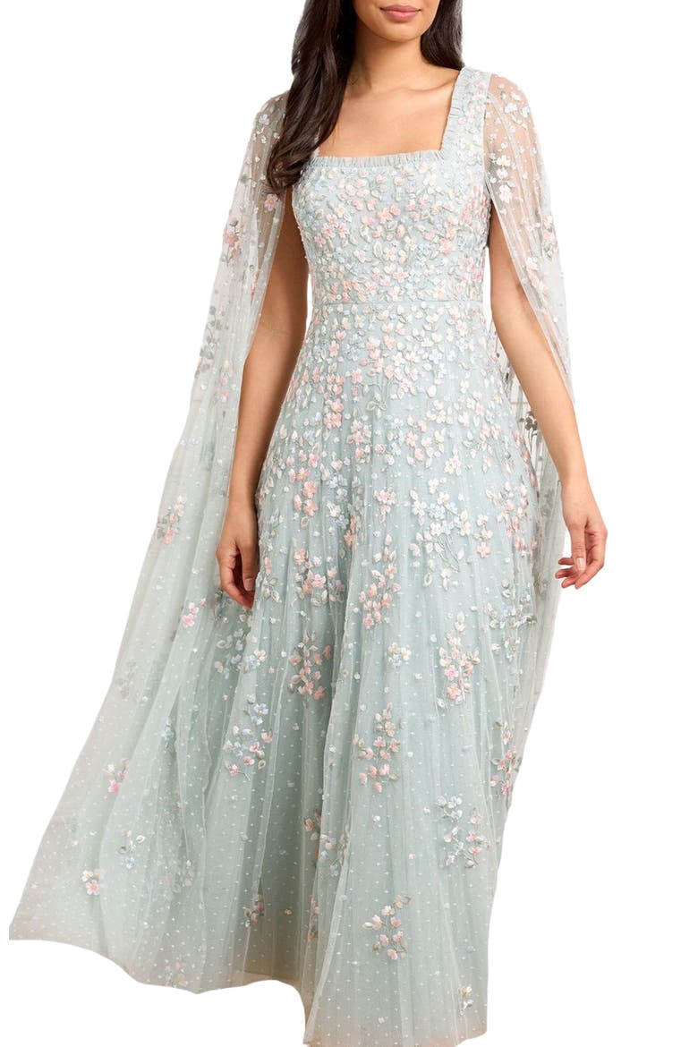 Versailles Ditsy Cape Sleeve Ankle Gown, Alternate, color, French Blue