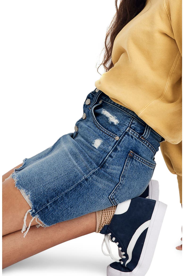Button-Front Edition: Rigid Denim A-Line Miniskirt, Alternate, color, HUGHES WASH