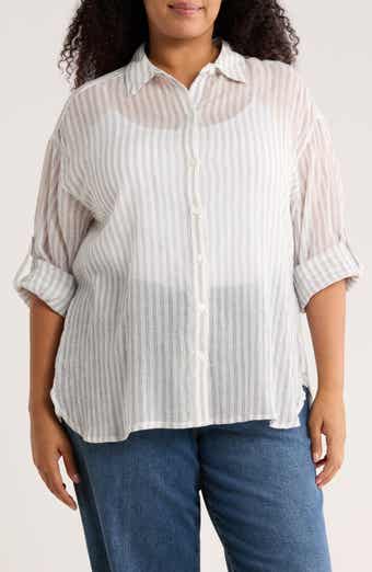 MAX STUDIO Stripe Long Sleeve Button-Up Shirt