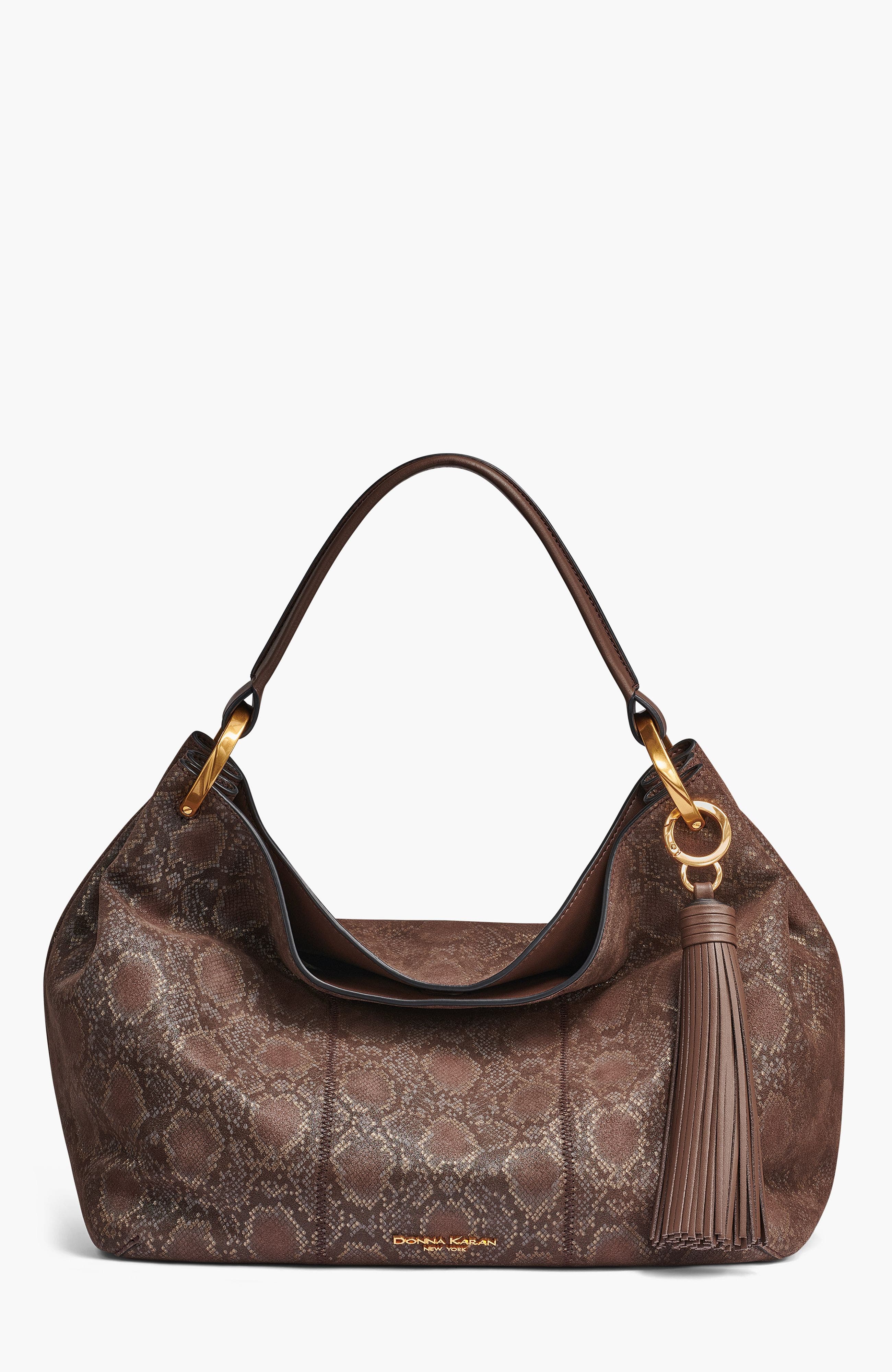 Donna Karan New York Glenwood Python Suede Shoulder, Main, color, Brown Multi