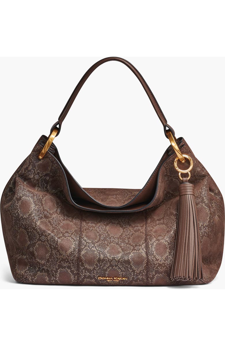 Donna Karan New York Glenwood Python Suede Shoulder, Main, color, Brown Multi