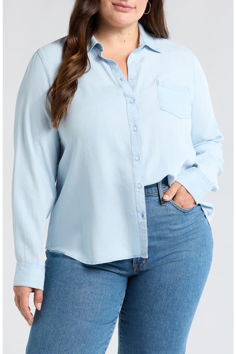 Chambray Button-Up Shirt, Main, color, LIGHT WASH