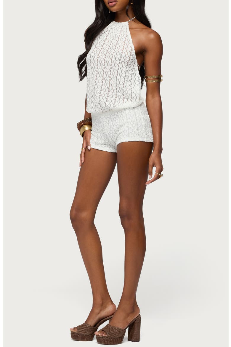 Nyomi Textured Backless Halter Romper, Alternate, color, CREAM