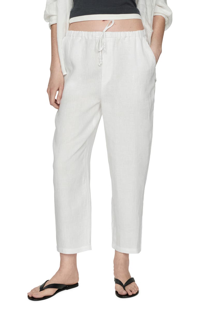 MANGO Linen Drawstring Pants, Main, color, White